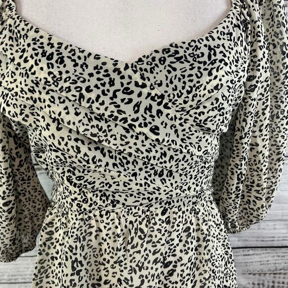 Sugar & Lips Blouse Top size Medium Black Brown Sheer Ruffle Puffy Sleeves Boho - Picture 3 of 9